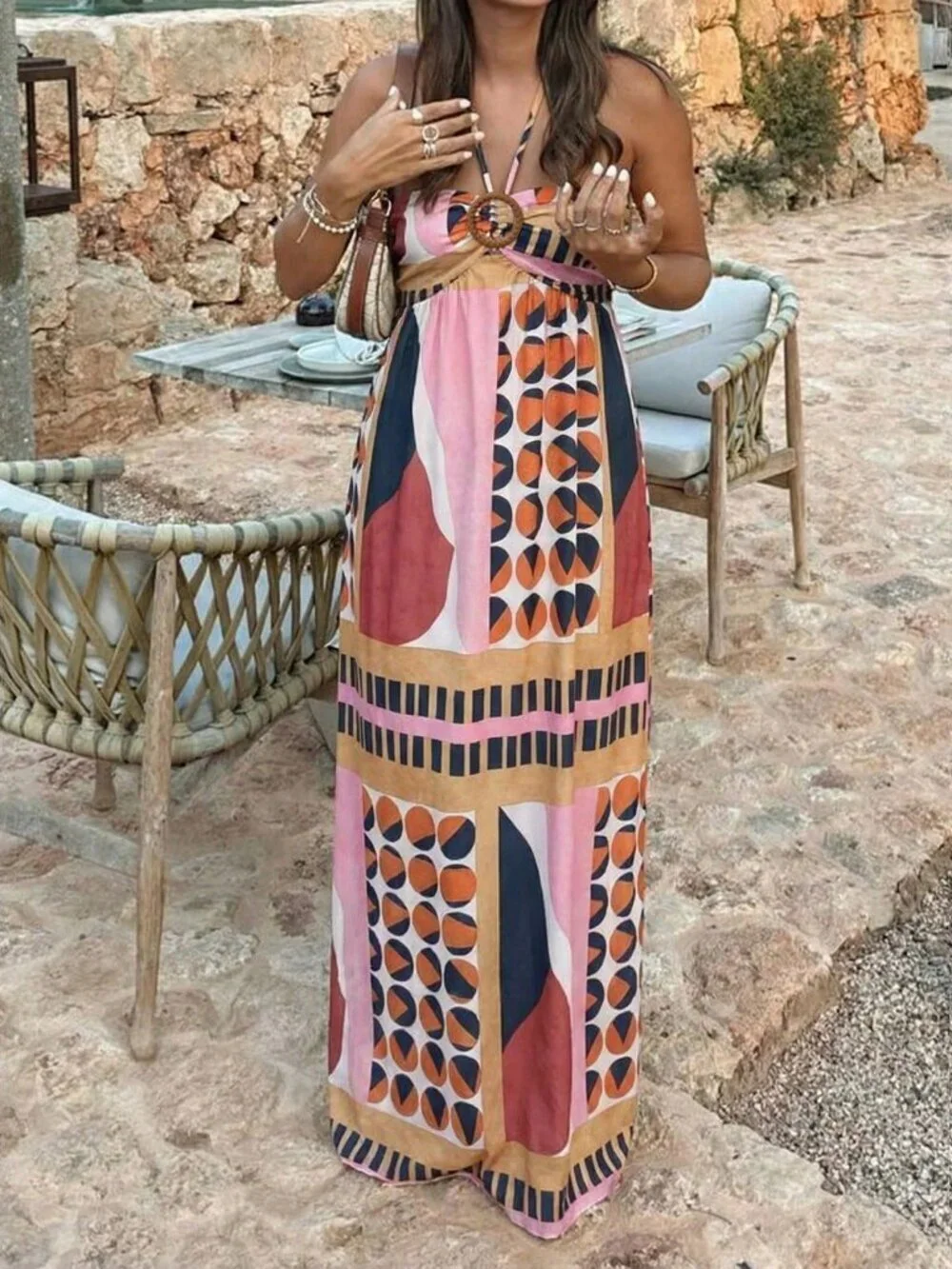 Multicolor Casual Women's geometric print  maxi Dress